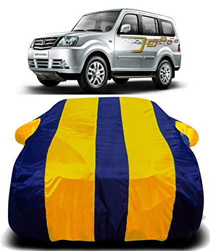 Image of Waterproof Car Cover with Ultra Surface Body Protection (Yellow Stripes) (Tata Sumo Grande)