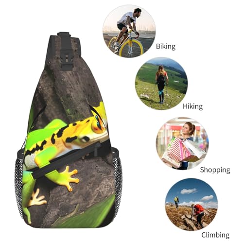 Mochila cruzada MyPiky con estampado de geckos verdes miniatura 6