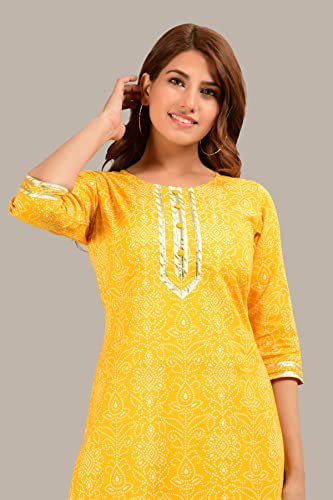 Image of COTLAND Fashions Jaipuri Cotton Straight Printed Kurta for Women (Sunflower Yellow)