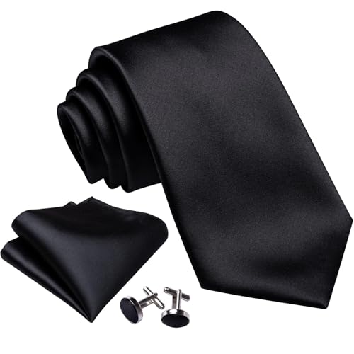 Barry.Wang Solid Men Tie Set Silk Woven Necktie Handkerchief Cufflinks Formal Wedding