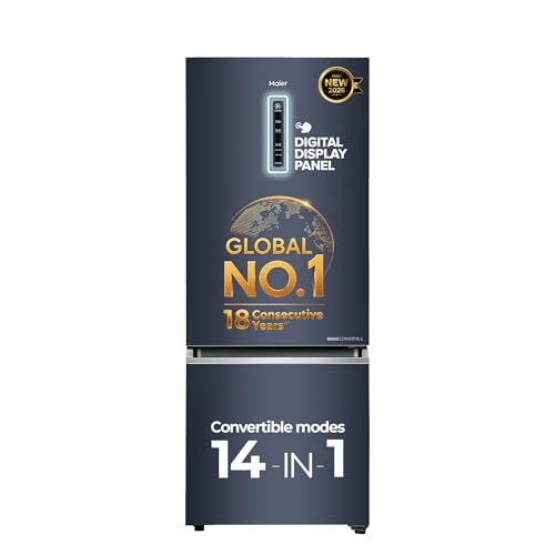Image of Haier 325 L 3 Star Frost Free Triple Inverter Bottom Mount Refrigerator, Digital Touch Display & 2X Bigger Fresh Storage (HEB-333GBA-P, Graphite Black, 14 In 1 Convertible Modes, 2026 Model)