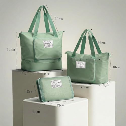 Image of Nylon 42 Liter Expandable Travel Bags for Women, Duffle Bags for Women Luggage, Foldable Vanity Traveling Bag, Waterproof Hand Bag for Ladies Personal Items (Green)