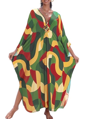 Image of Yanziliu Kaftan Dress for Women,Plus Size Hawaiian Batwing Sleeve Beach Cover Up Summer Swimsuit Dresses
