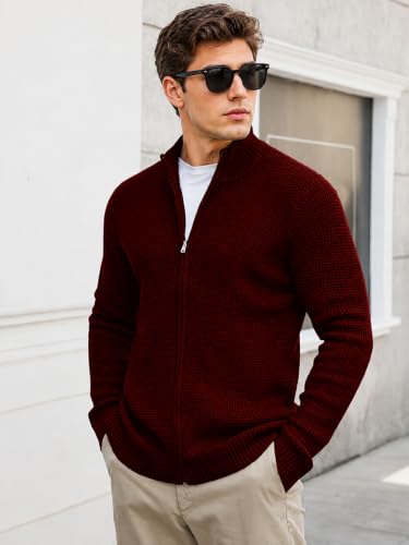 Image of TYSORT Men's Cotton Full Sleeve High Neck Full Zipper Sweater for Men, Cable Knitted Cardigan for Men
