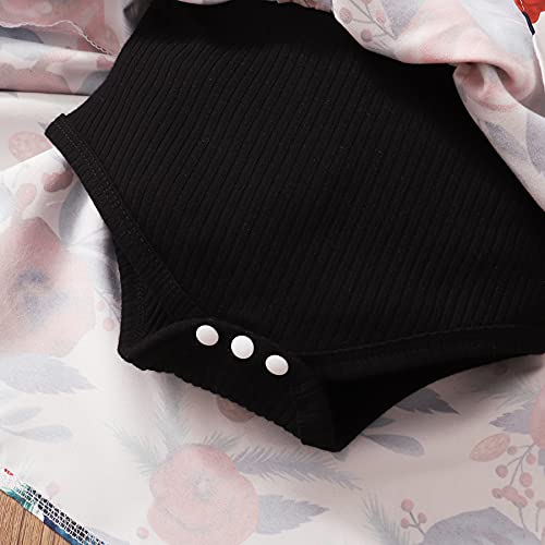 Opawo Newborn Infant Baby Girl Dress Ribbed Bodysuit Romper Dress Long Sleeve Floral Girl Dresses Fall Winter Clothes(Black,3-6 Months) #TOP5