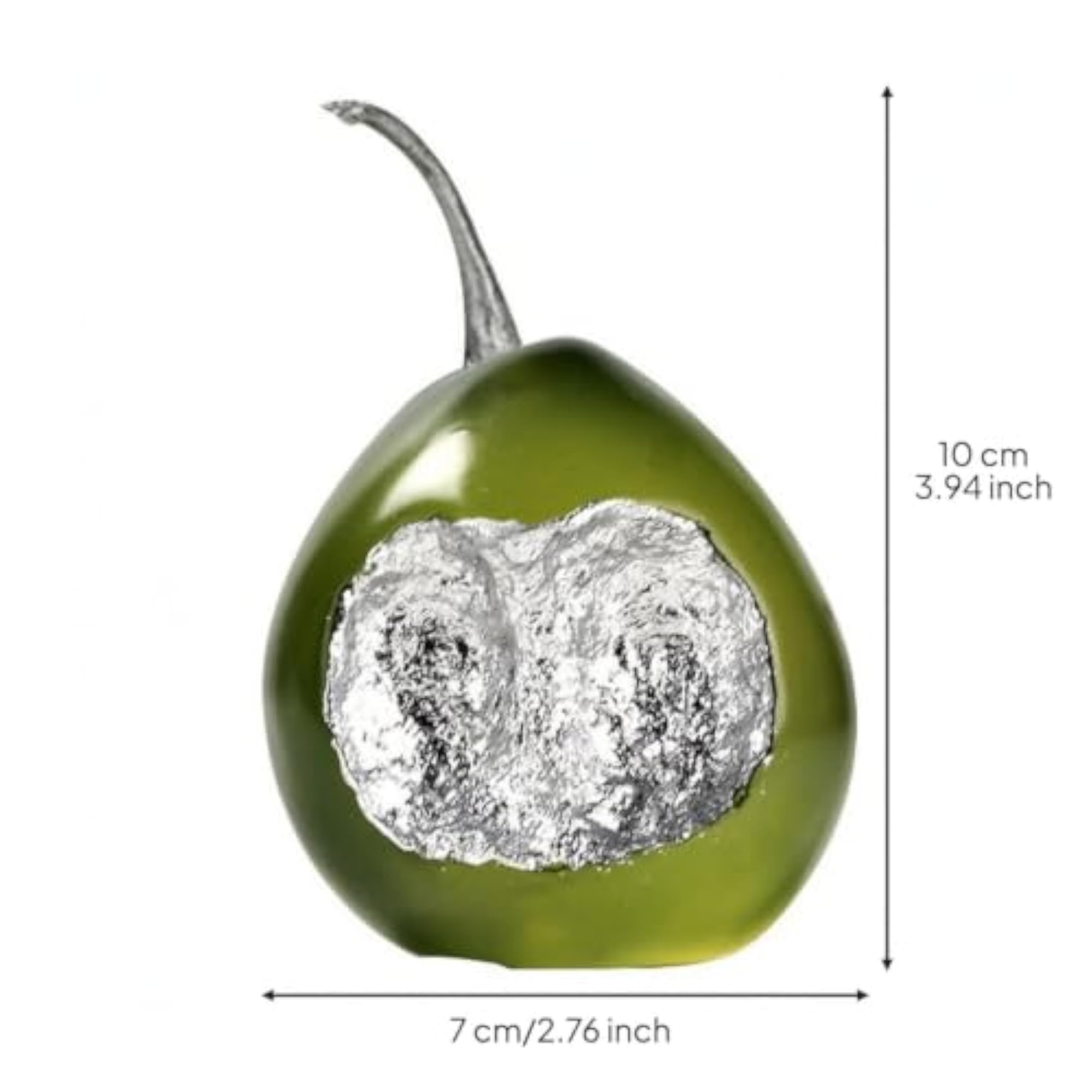 Small Decorative Pear with Silver Inset, Glossy Synthetic Resin