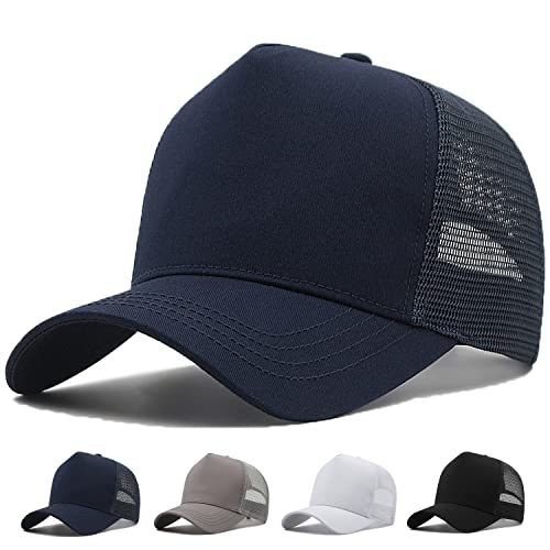 MUNULA Oversized XXL Mesh Trucker Hoed Grote Hoofd Hoeden voor Mannen Hoge Kroon Baseball Cap Ademend Papa Hoed Verstelbaar 23,6"-25,6", Blauw, XX-Large-3X-Large, Blauw, XX-Large-3X-Large