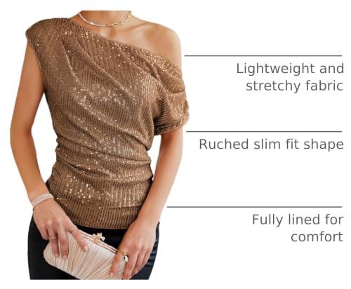 Image of GRACE KARIN One Shoulder Sequin Sparkly Tops for Women Ruched Asymmetrical Glitter Tops Slimming Sparkle Party Shirts
