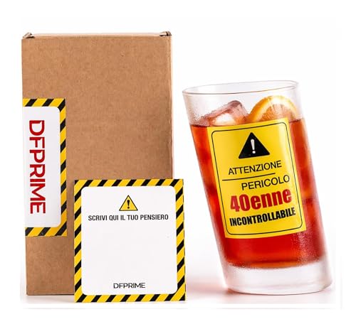 DFPRIME Bicchiere Ubriaco 40 Anni - Regalo 40 Anni Uomo Donna Divertente - Gadget Compleanno 40 Anni Originale - Bicchiere Storto Scherzo Festa - Con Biglietto Auguri