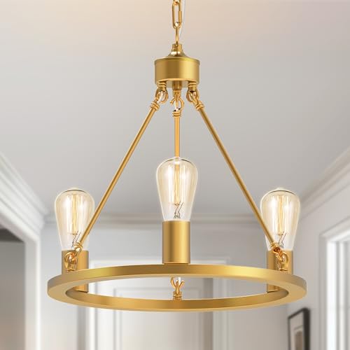 Wagon Wheel Chandelier, Farmhouse Chandeliers for Dining Room, 3-Light