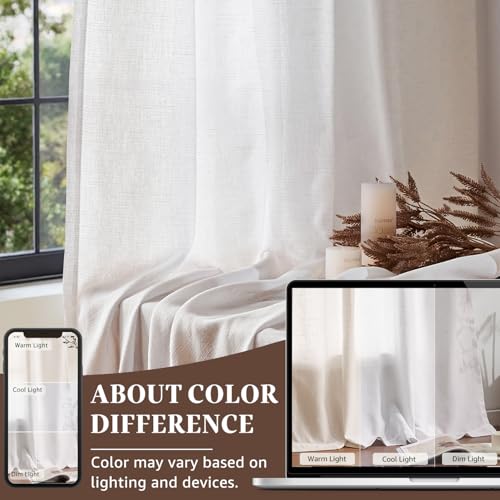 Image of jinchan Linen Curtains Light Filtering Back Tab 84x108 Inch 1 Panel White