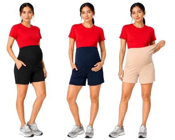 Women’s Cotton Spandex Maternity Shorts | Solid Stretchable Over Belly Pregnancy Shorts with Pockets-picture-27