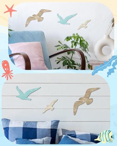 Putuo Decor W068TS-0007475 3Pcs Wood Seagull Wall Decor Wooden Beach Wall Decor Coastal Theme Wall Art Seagull Wall Sculpture Sea Birds Lake House Ocean Decor Vintage Ornaments thumb #4