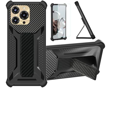 Kinetijy Case Compatible for Oukitel C69 Phone Case Stand Cover [with Tempered Glass Screen Protector] Hybrid Case [Folding Support Magnetic] [Frosted Anti-Fingerprint] Black
