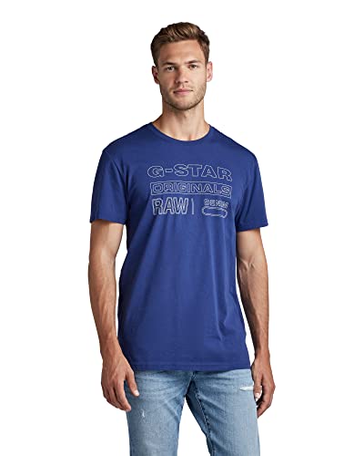 G-STAR RAW Mens Premium Graphic T-Shirt, Block: Ballpen Blue, XX