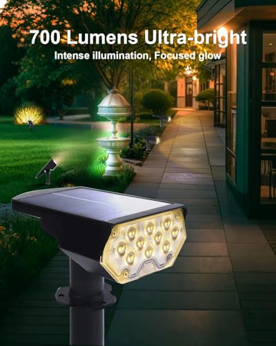 Image of 2 Pack Solar Spot Lights Outdoor Waterproof, 20 LEDs Bright Landscape Spotlights Dusk to Dawn, Warm White Adjustable Uplights for Yard Tree House Garden Wall Pathway, IP65