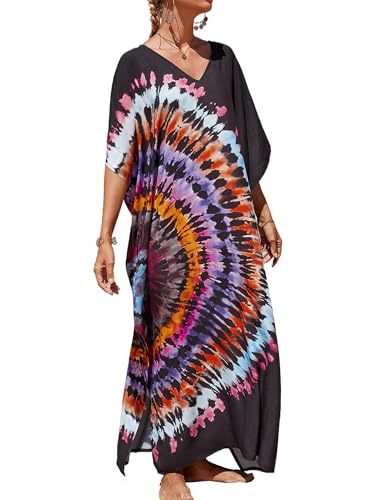 Chunoy Women Circle Tie Dye Kaftan V Neck Casual...
