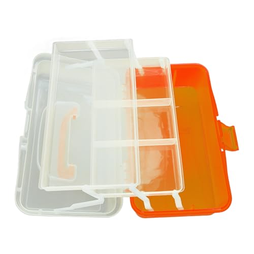 Image of 3 Layer Folding Storage Box, Portable Multipurpose Handled PP and PS Tool Box Sundries Organizer Organizer Folding Tool Box for Arts, Crafts, Cosmetic, Sewing(Orange)