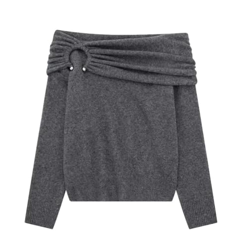Women's Shoulder Knitted Sweater Loose Long Sleeve Folded Neckline Winter