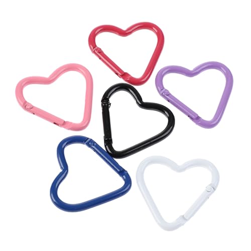 LIGHUFEIC 6Pack Multicolor Heart Shaped Carabiners Hook Clips Camping Accessories Buckle,Lightweight Aluminum Caribeaners with Keychain Hook Ring