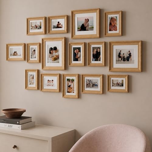 Image of Art Street Set of 15 Premium 3D Wall Photo Frames Sumptuous Memories Theme Individual Fiber Wood Photo Frames (Color - Cave Brown, Size - 8x10, 5x7, 4x6 Inchs)