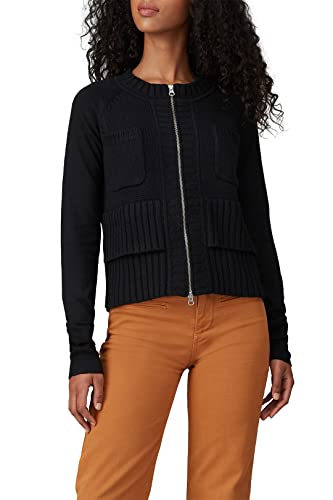 Women's Black Modern Casual Oversized Zip-Up Knit Cardigan Sweater3