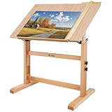 conda Wood Adjustable Drafting Table 35.5' x 23.5' - Beech Wood Art Desk with Adjustable...