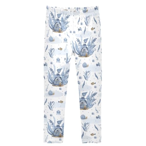 Girls' Leggings Ankle Length Printed Leggings Sea House Fish Snail Soft Comfortable Pants for Kids 4-10 Years