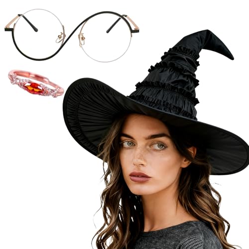 Witches Hat Witch Hat Black Pointed for Halloween Costume Accessories for Adults and Teens Halloween Party Cosplay and Themed Events (3PCS Set)