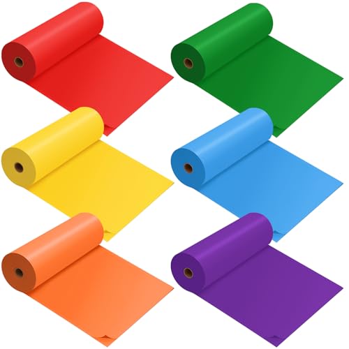 Image of Preboun 6 Pcs Rainbow Tablecloth Roll 6 Assorted Color 40 Inch x 100 Feet Plastic Tablecloth Colorful Disposable Table Cloths for Fiesta, Banquet, Wedding, Birthday, Party Decorations(Classic Color)