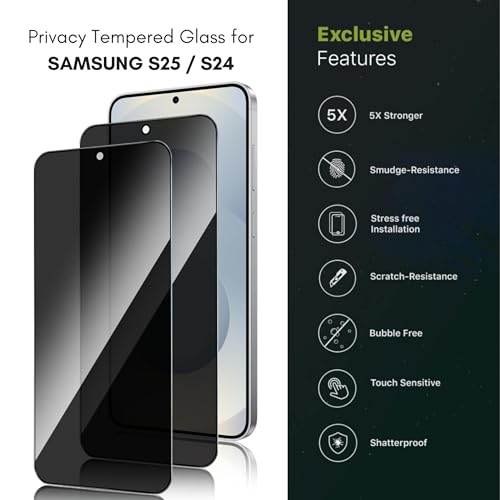 Image of Casecandy - [Pack 2 Privacy Tempered Glass Screen Protector for Samsung S24 / Samsung S25 | Privacy Tempered Glass Guard Samsung S24 /S25 - HD /Fingerprint Working