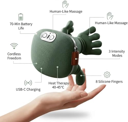 Image of Bionic Heated Neck Massager with 4D Kneading Massage Heads | Wireless, Portable Electric, Deep Tissue, Neck and Shoulder Massager, Adjustable Strap for Back Muscle Relaxation