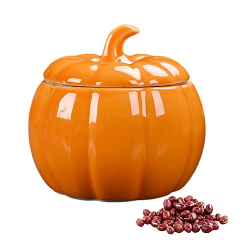 Tarro de cerámica de calabaza, tarro de galletas, figura de cerámica de calabaza, contenedor de alimentos para Acción de Gracias, decoración de otoño para botes de cocina, hogar, dormitorio, cocina