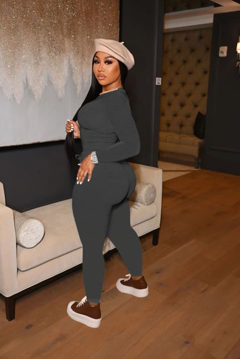 HBQ Womens 2 Piece Outfits Tracksuits Long Sleeve Tunic Tops Bodycon High Waist Leggings Pants - Image 3