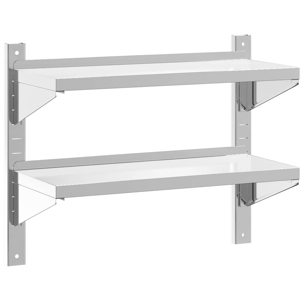 Estantería de pared con 2 estantes, 75 x 30 x 60 cm, acero inoxidable plateado, resistente a la corrosión, montaje en pared, para cocina o garaje