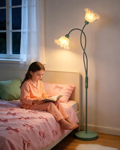 Image of Lightdot Flower Floor Lamp for Living Room, Modern Dimmable Floor Lamp with DIY Goosenecks & Bulbs Included, Spring Green 2 Light Standing Tall Lamp for Bedroom /Kids Room /Sofa Beside /Corner Decor