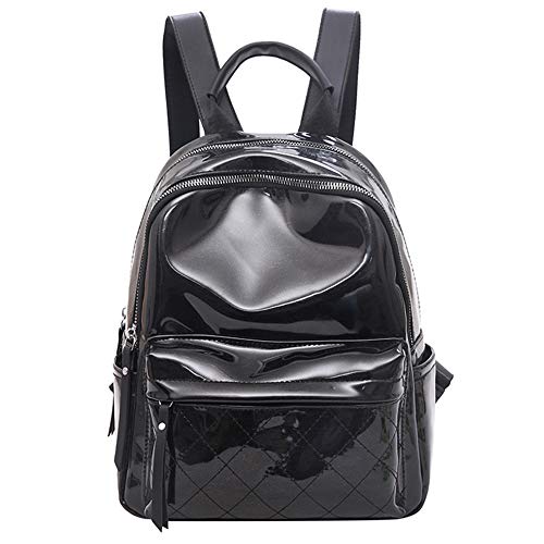 Sac à dos dames noir en cuir PU brillant chic