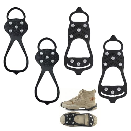 2 Pairs Crampons Ice Grips for Shoes and Boots 8 Teeth Snow Traction Cleats Silicone Hiking Equipment Ideal for Outdoor Fishing Walking and Hiking in Snow and Ice