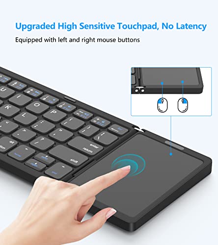 Erkovia Foldable Bluetooth Keyboard, Tri- Foldable Portable Wireless Keyboard With Touchpad, Usb-C Rechargeable For Ios, Android, Windows System Laptop Tablet Smartphone Device (Not Full Size) #TOP1