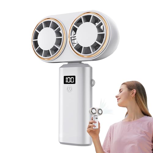 Ventilador de mano | Ventilador personal portátil | Ventilador recargable de 5 velocidades con pantalla digital de doble flujo de aire para camping, deporte, senderismo, playa, interior y