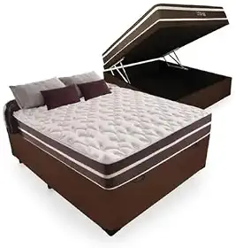 Cama Box Baú Casal Blindado suede Marrom+ Colchão casal 22cm
