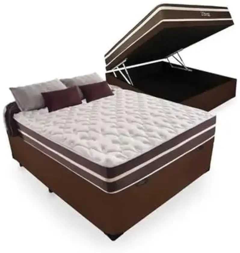 Cama Box Baú Casal Blindado suede Marrom+ Colchão casal 22cm