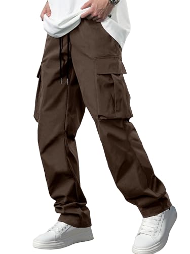 Comdecevis Men's Casual Cargo Pants Workout Joggers Stretch Sweatpants Hiking Drawstring Tactical Pants with Multi Pockets 36w