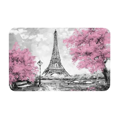 Fgwaauh Alfombrilla de ducha con diseño de la Torre Eiffel de París y tierra de diatomeas, antideslizante, superabsorbente, de secado rápido