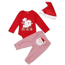 Ropa De Navidad Para Bebés Recien Nacidos DaceStar Disfraz Navidad Bebe Ropa Navidad Bebe Traje Navidad Bebe la Primera Navidad Pijama Navidad Bebe Body + Pantalón + Gorro Navidad Bebe Disfraz Recien Nacido navidad 12-18 Meses