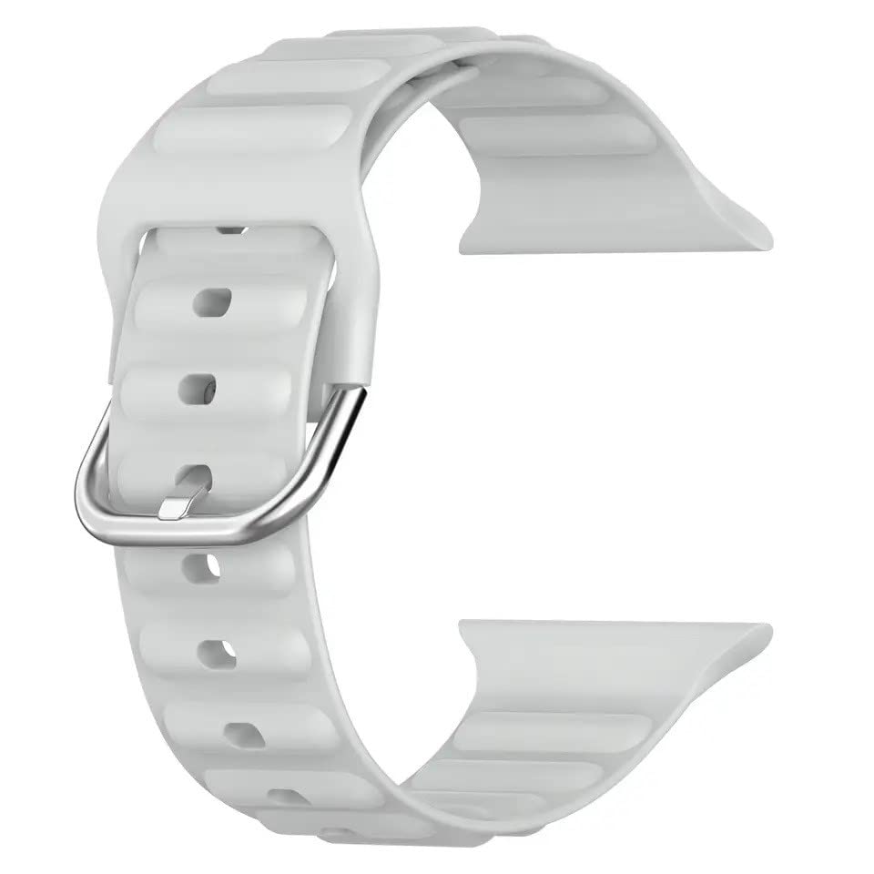 Image of TECHONTO 42mm,44mm & 45mm Tubular & Wavy design Soft Silicone Smart Watch Strap Compatible for Watch Series SE 8 7 6 5 4 3 2 with Classic Clasp for for Men & Women (Grey)