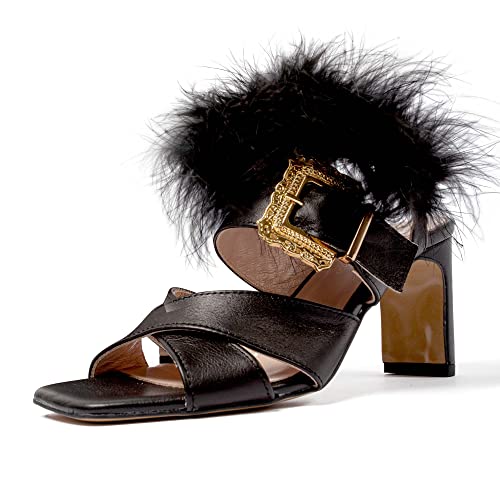 L37 HANDMADE SHOES Bon Voyage, Sandalia de tacón Mujer, Negro, 38 EU