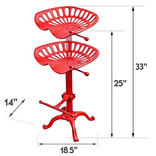 Nach Vintage Style Adjustable Tractor Seat Stool With Pedestal Base And Foot Rest, Cast Iron, Adjustable, Red – Js-93-800R #TOP1