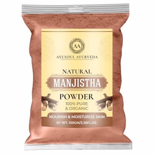Image of Ayusoul Ayurveda Manjistha Powder for Skin Brightening & Natural Glow | 100% Pure and Natural Manjistha Root Powder | Ayurvedic Face Pack for Tan Removal, Blemish Control & Clear Skin | Herbal Skin Care for Men & Women- 100GM