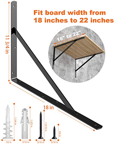 Luckin 8-Pack Heavy Duty Shelf Bracket, 18 Inch Wall Shelf Brackets With 90 Degree Triangle, 250 Lbs Max Load, Mounting Hardware Included, Black #TOP1